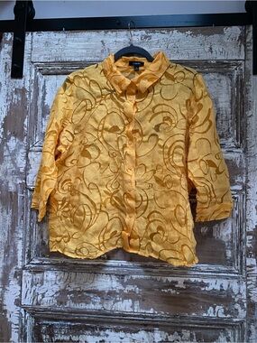 Sheer VIntage Elementz Yellow Burnout Blouse, XL